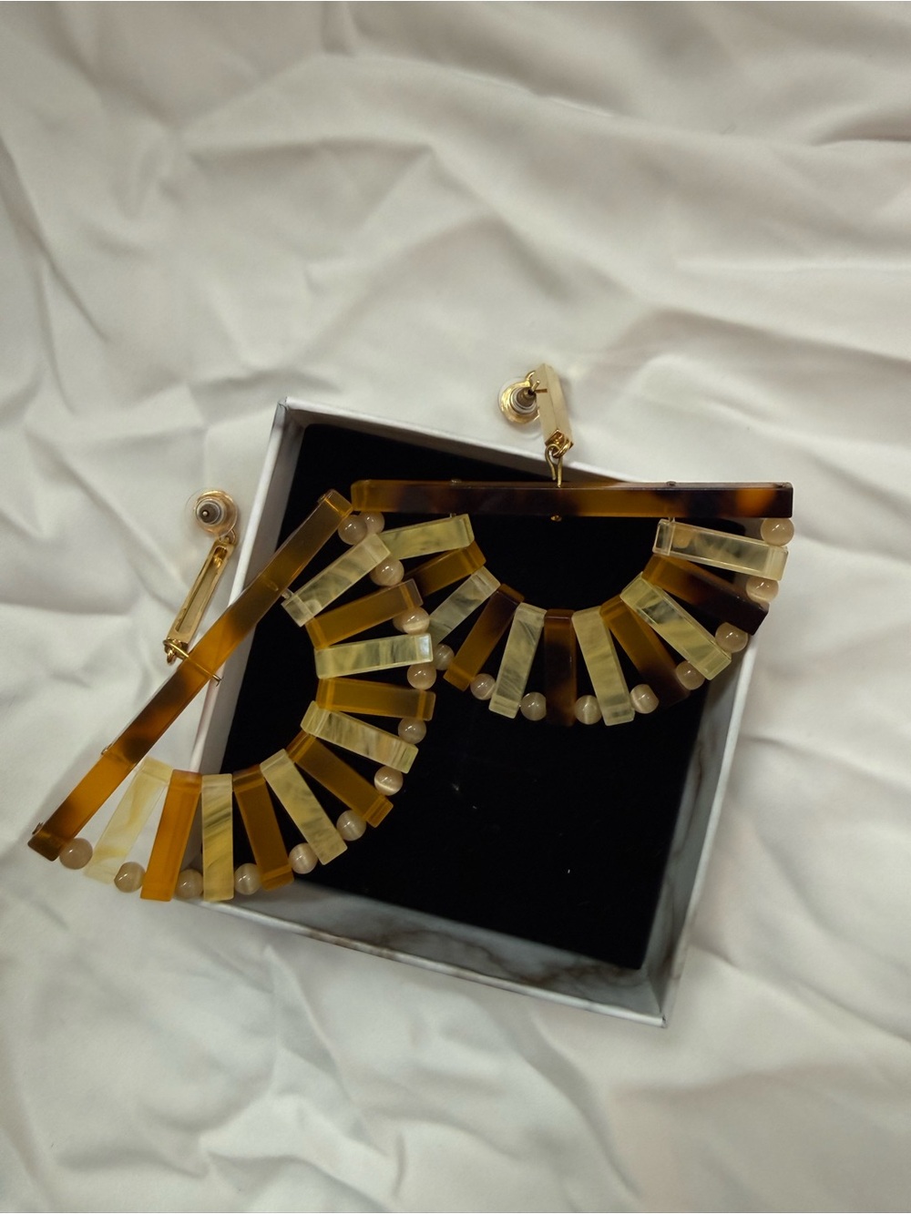 Amber Tortoiseshell Fan Drop Earrings - Women Jewelry